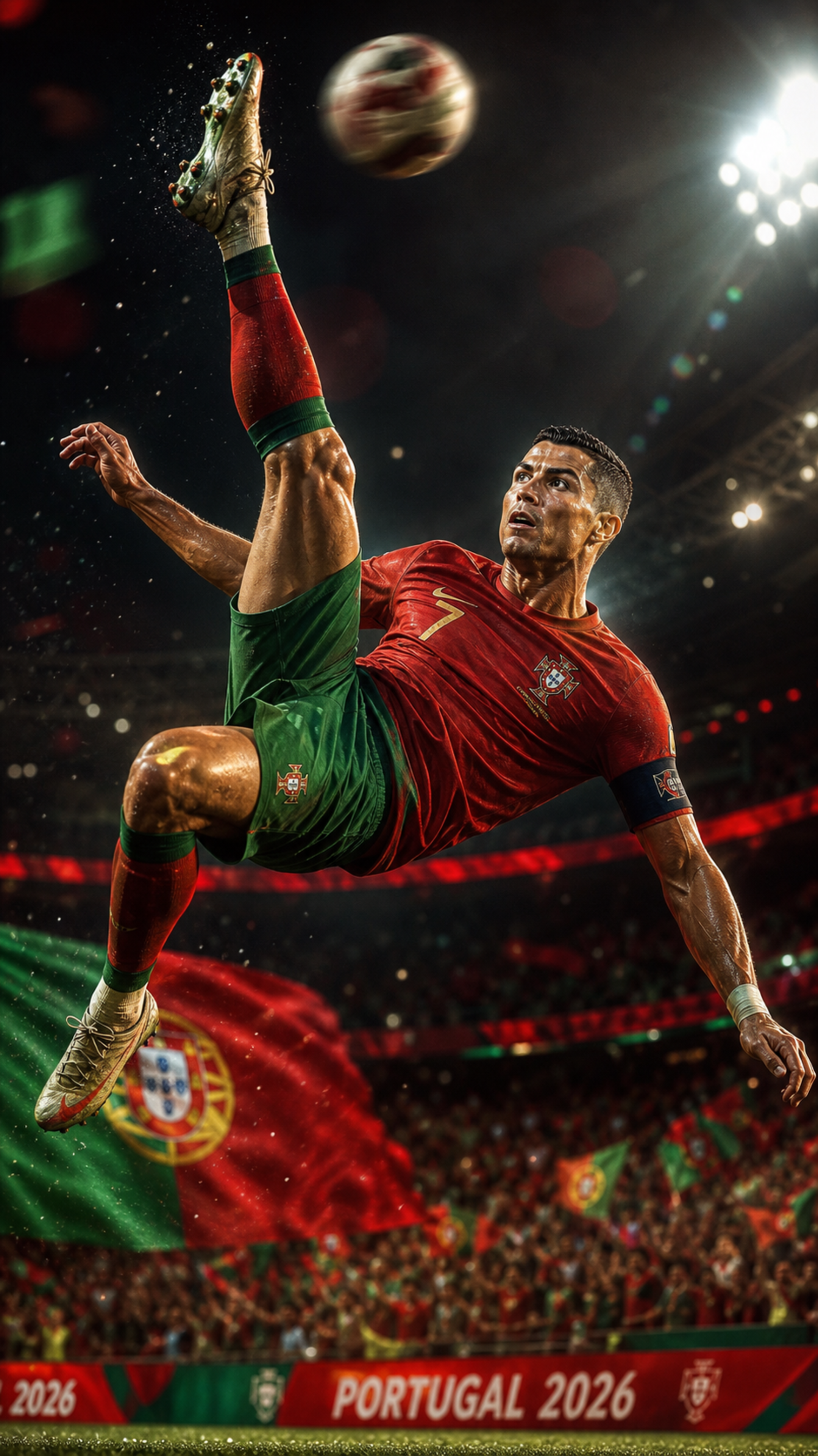 CG stylized action, Ronaldo mid‑air bicy