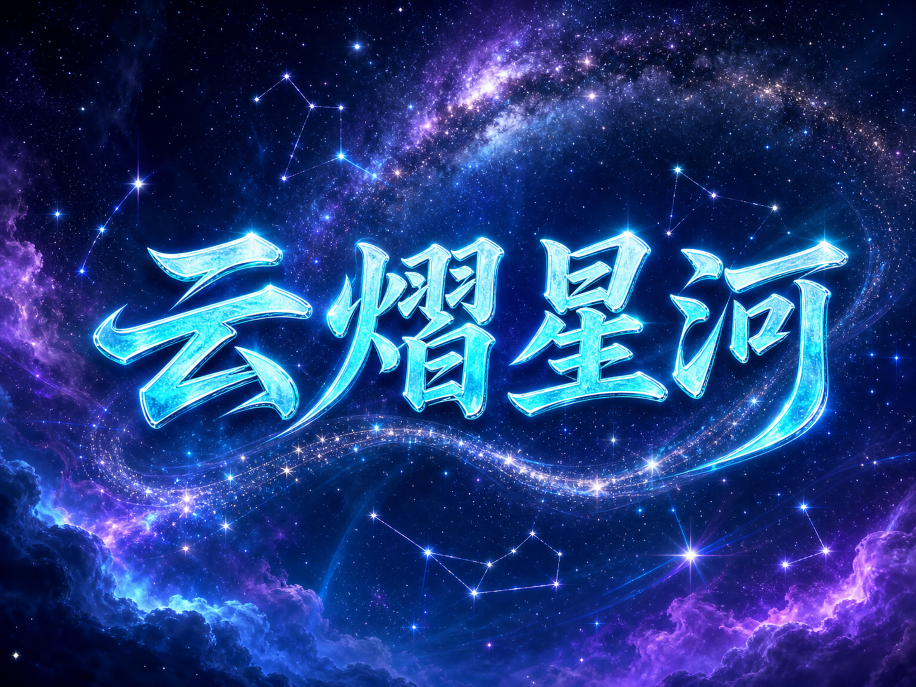 生成云熠星河应援大旗，字体要青色，背景要星河主题，可以先去全网查找相关图片