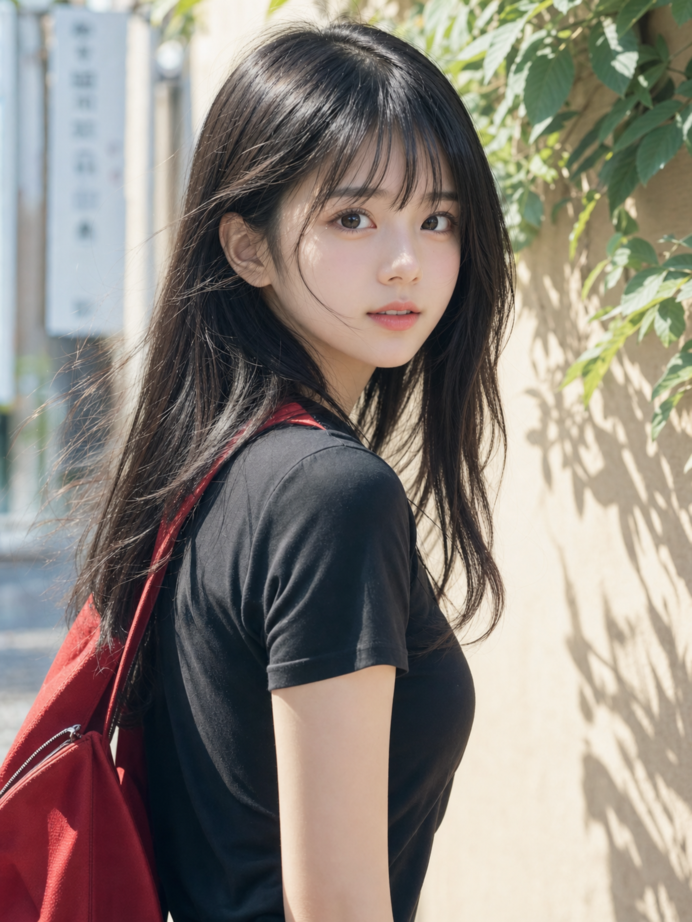 Beautiful young Japanese girl with long 