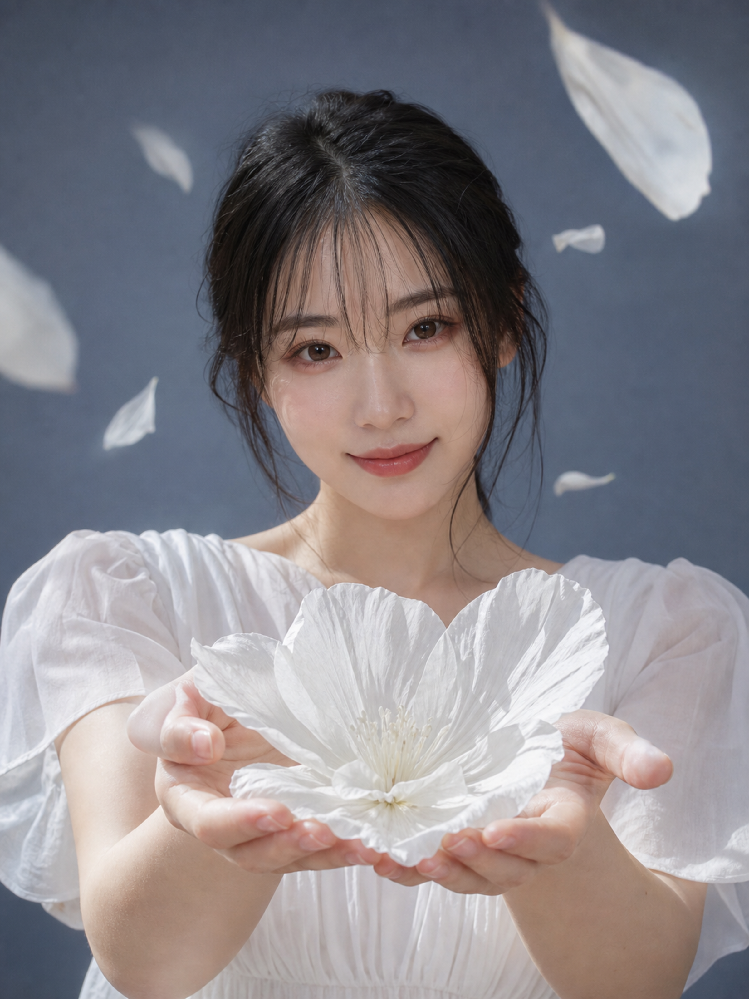 掌に咲く白花