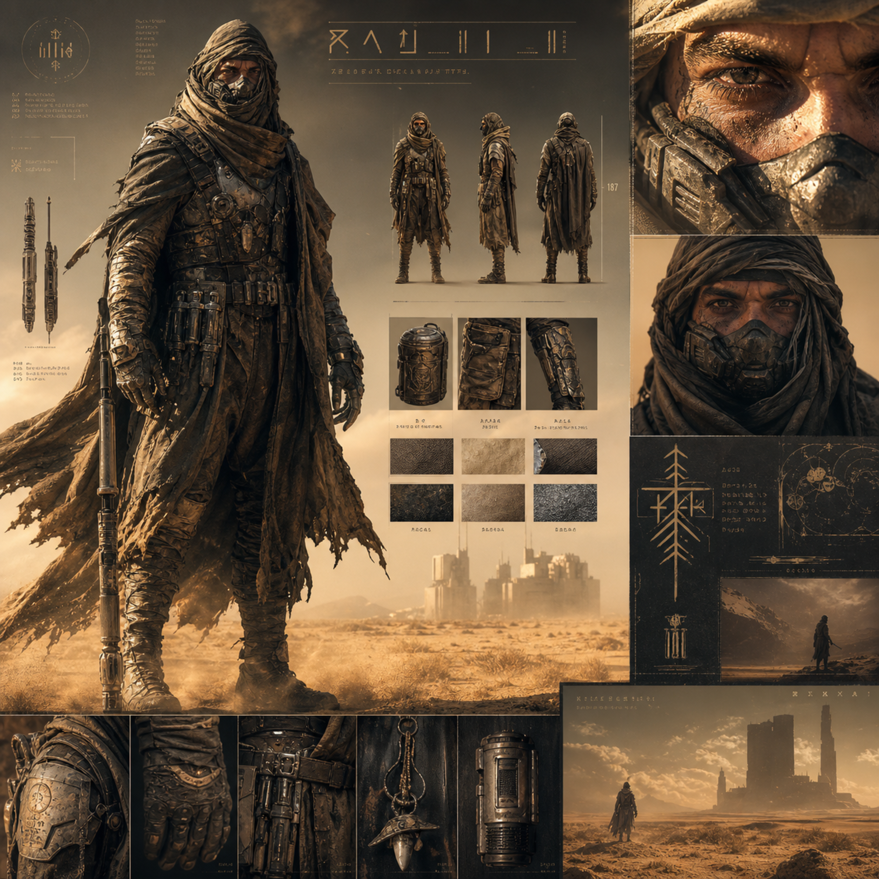 An epic desert-world cinematic character