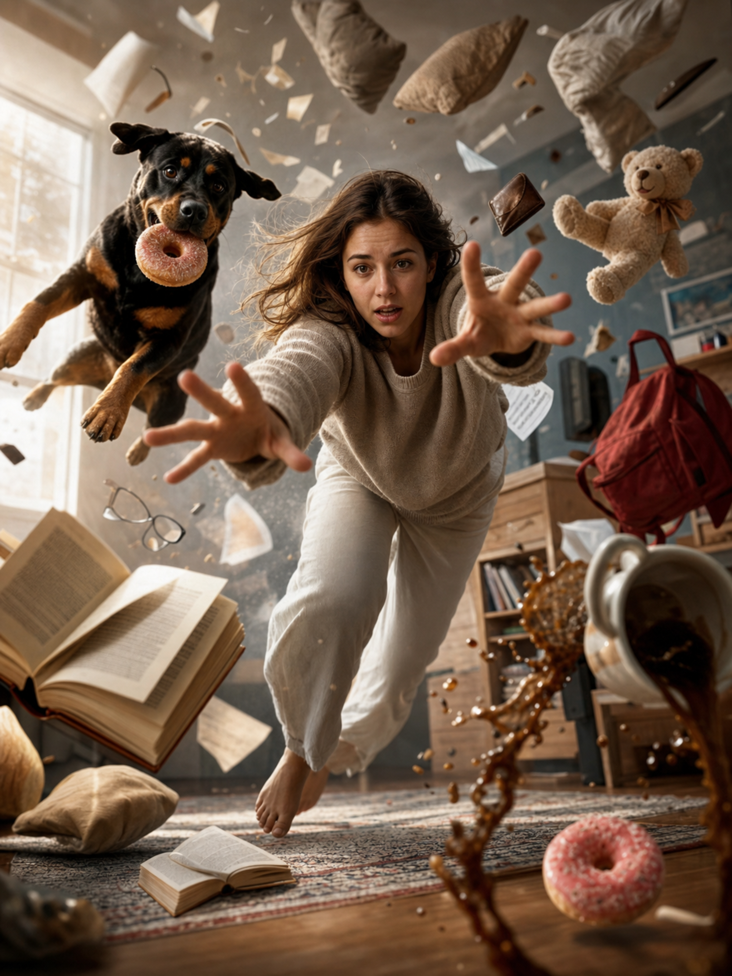 Cinematic surreal scene of a young woman