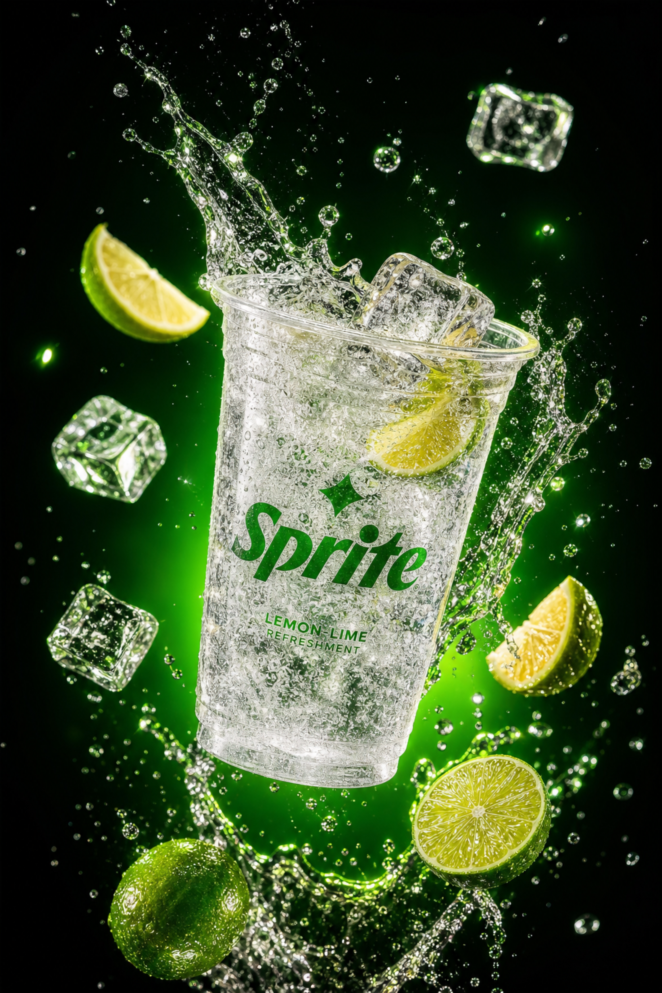 A transparent cup filled with fresh Spri