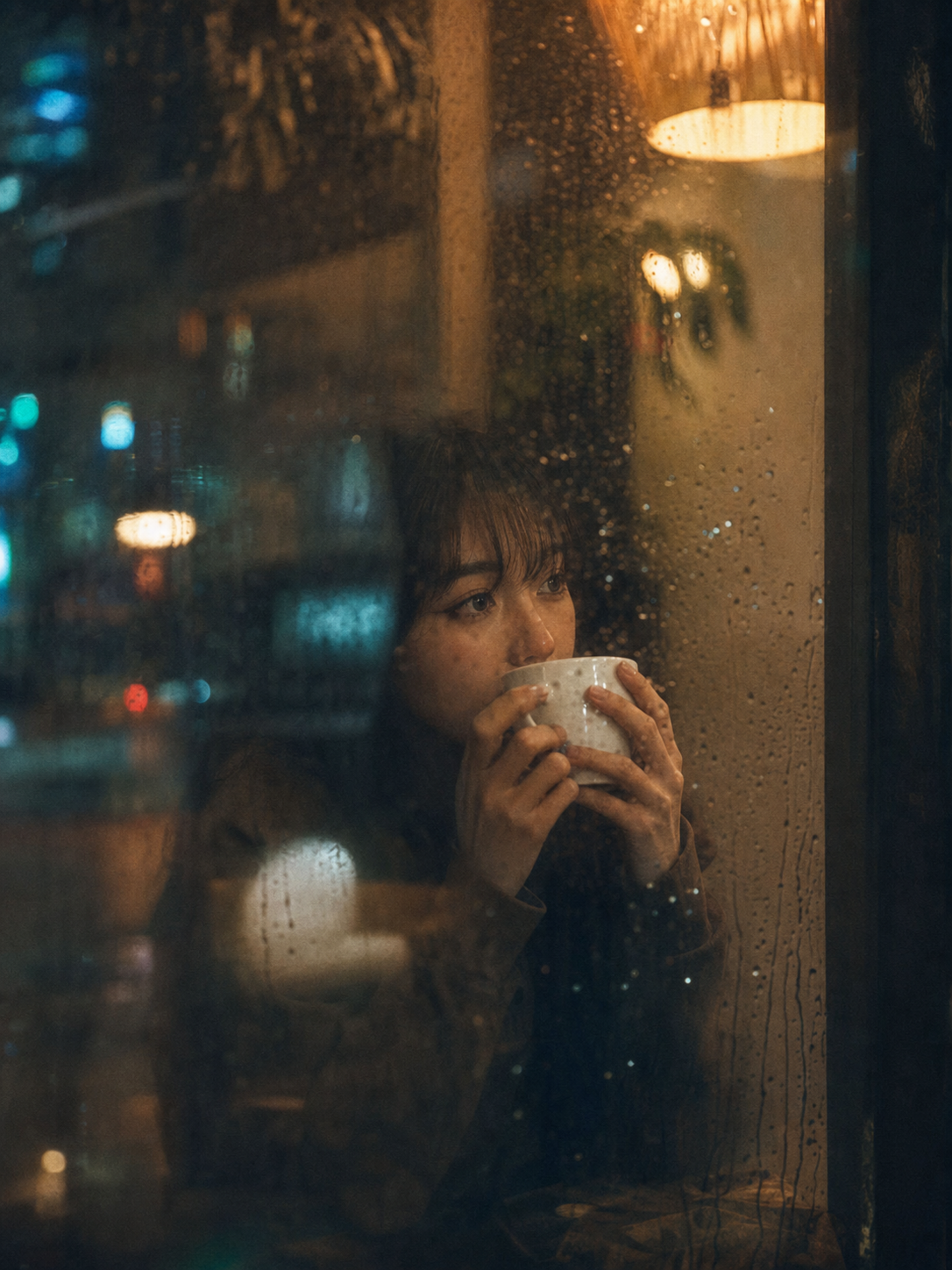 A cinematic, moody photograph of a young