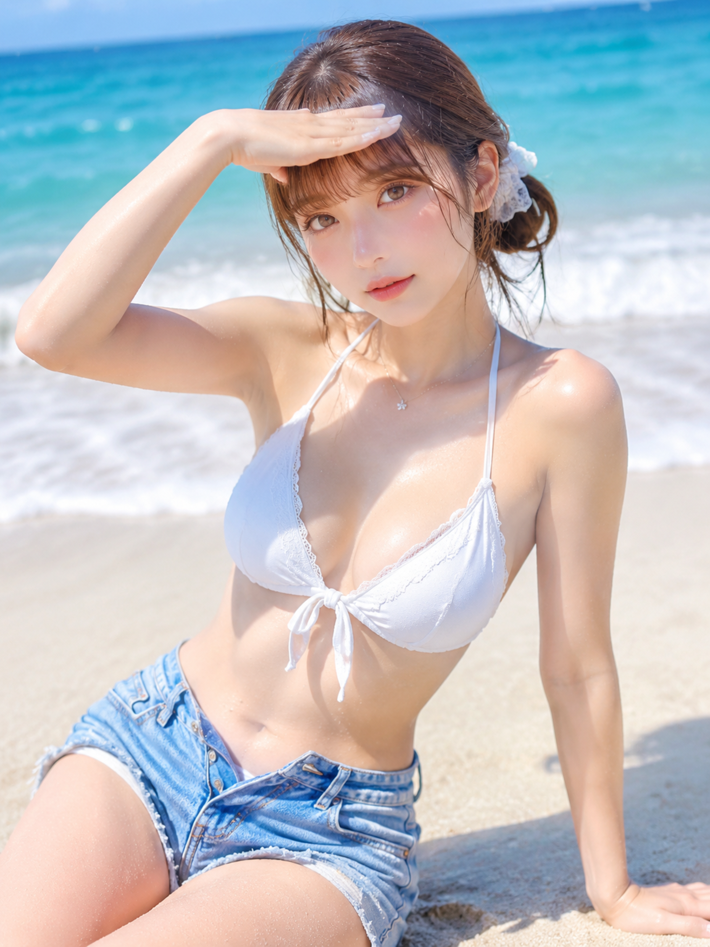 白い水着と夏光