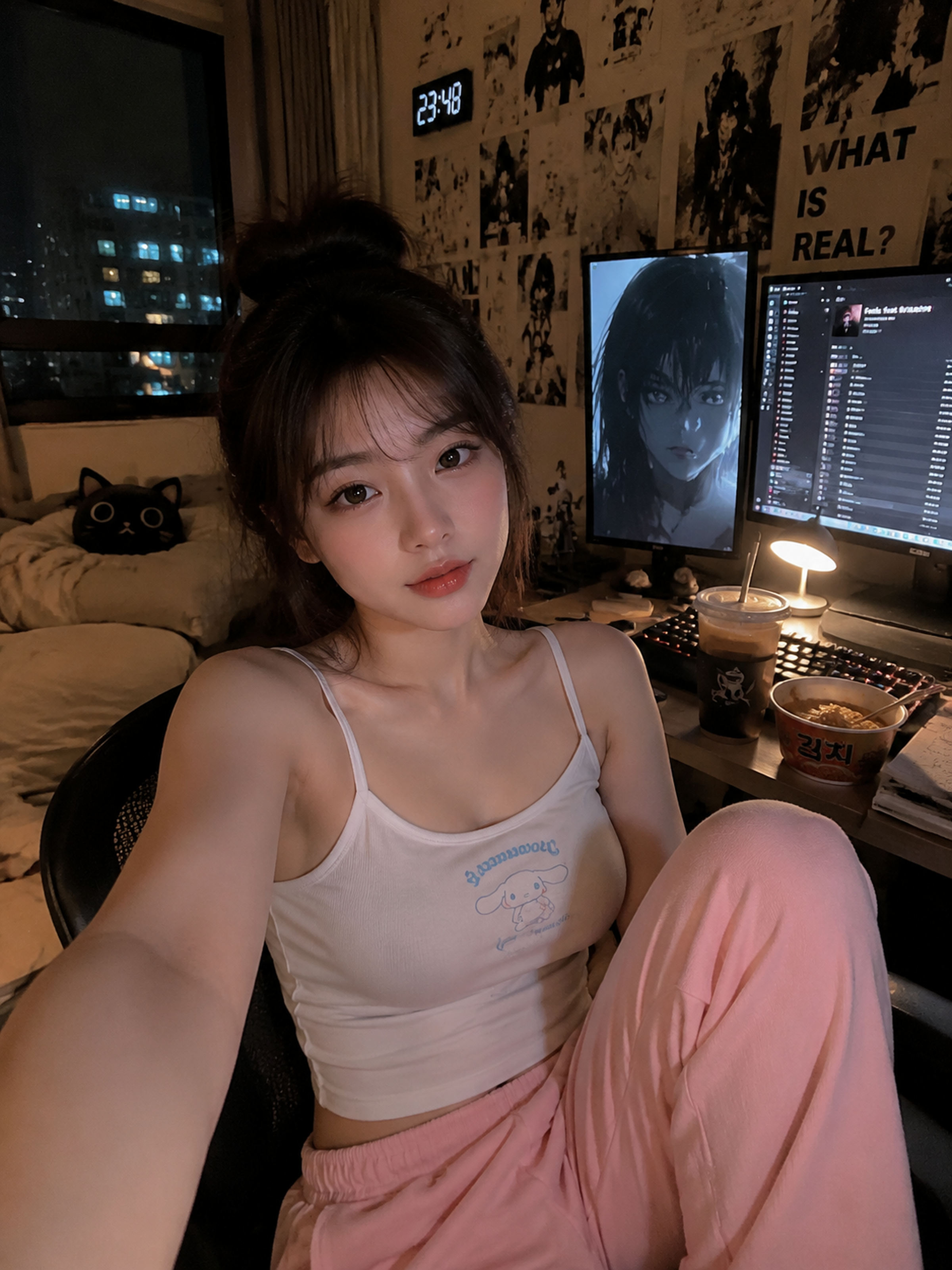 Ultra-realistic cozy late-night bedroom 