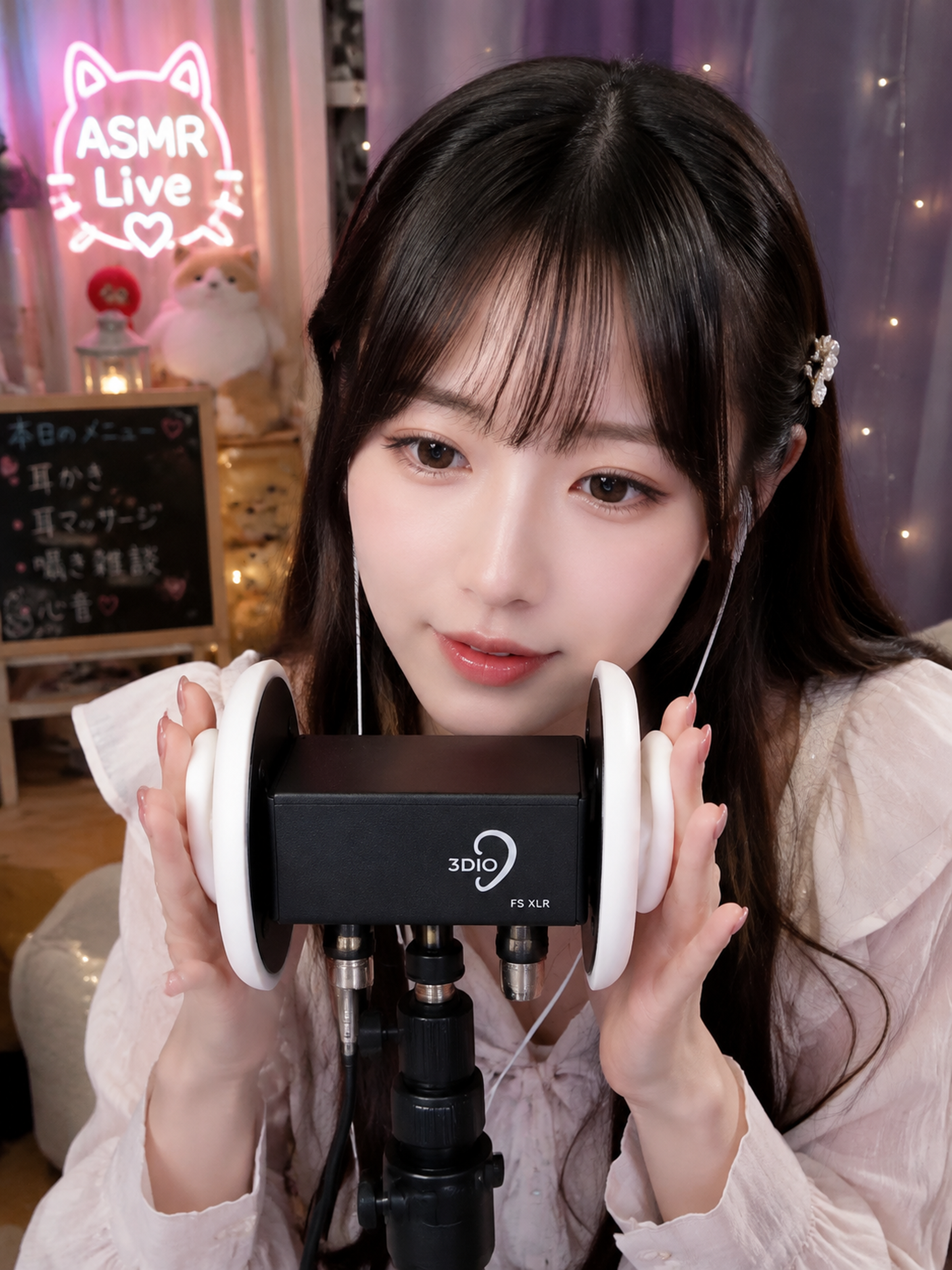 A Japanese female streamer speaking into