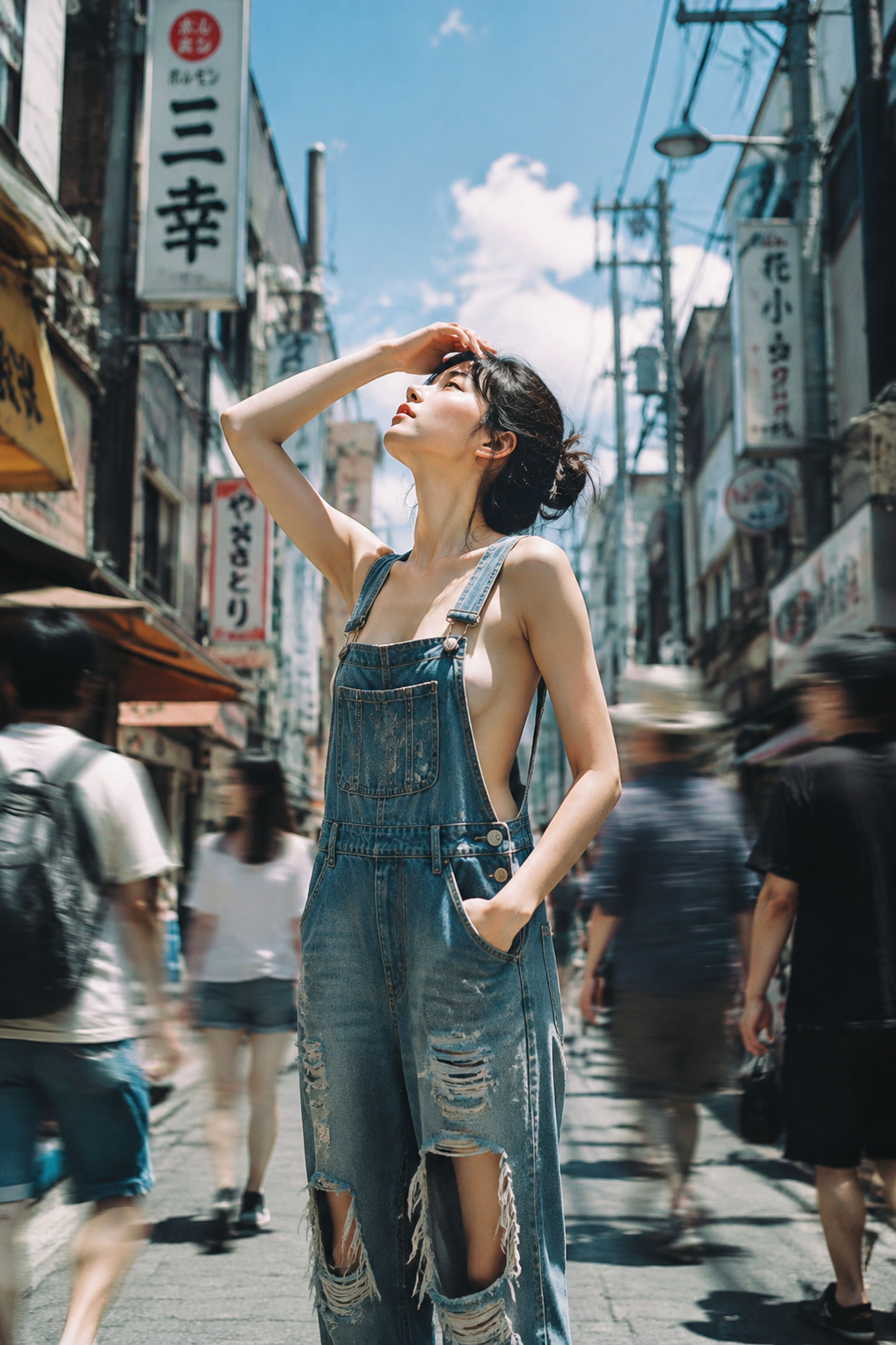 真夏の都会を舞台にした映画の宣伝用スチール。ドキュメンタリー写真とファッションエ